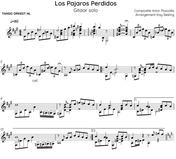 Bladmuziek: Los Pajaros Perdidos Gitaarsolo